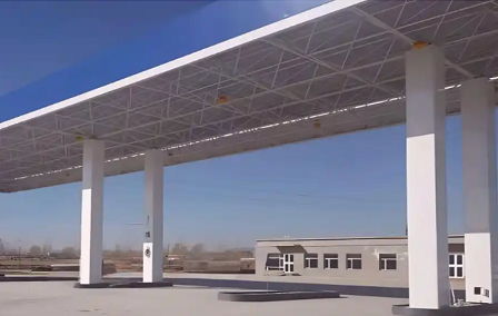 湟源钢结构加油站罩棚_螺栓球网架_挑檐_形象柱!