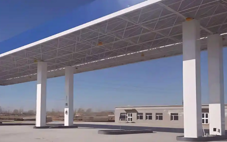 湟源钢结构加油站罩棚_螺栓球网架_挑檐_形象柱!